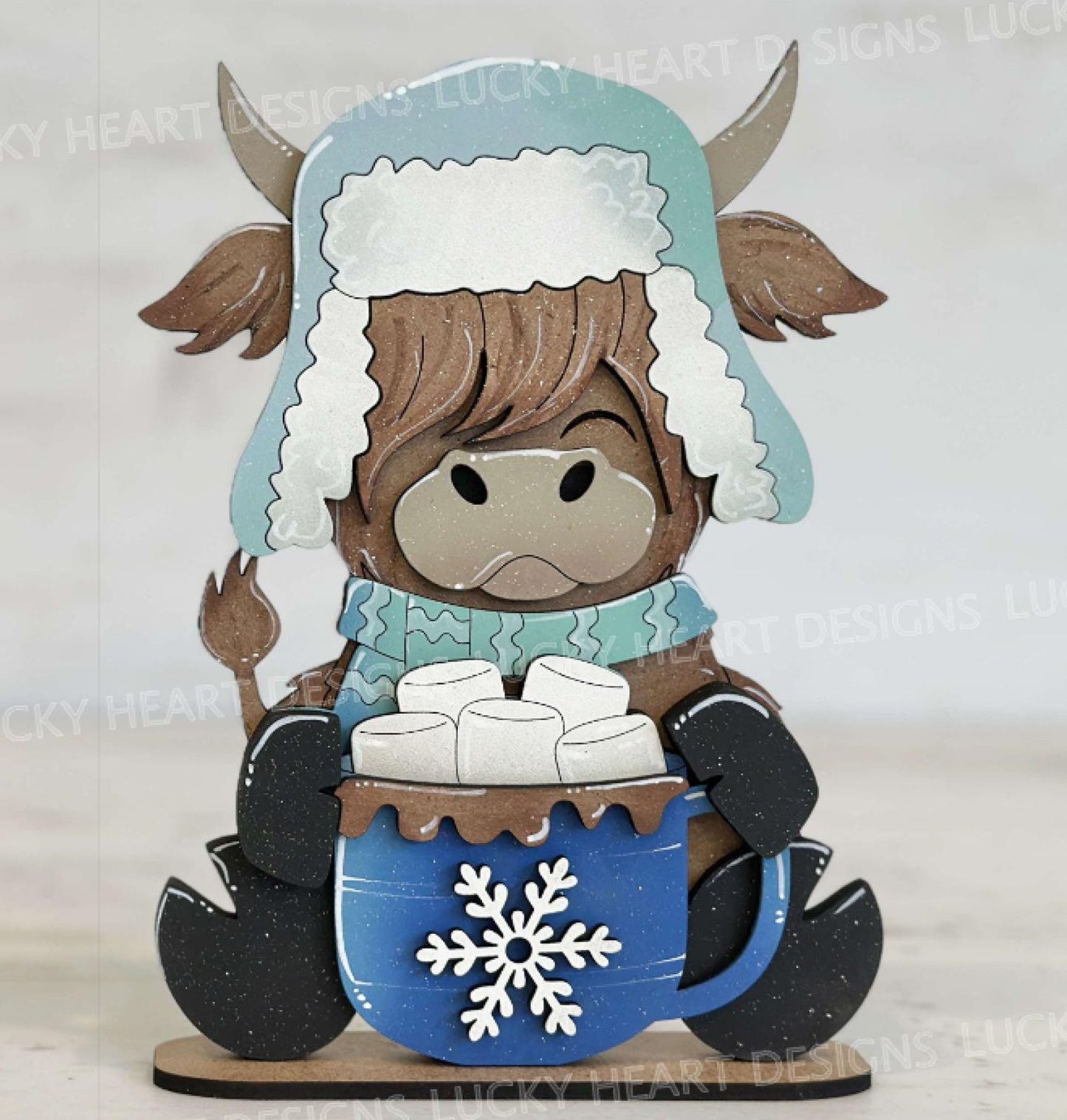 Winter Highland cow with Hot chocolate mug paint Kit