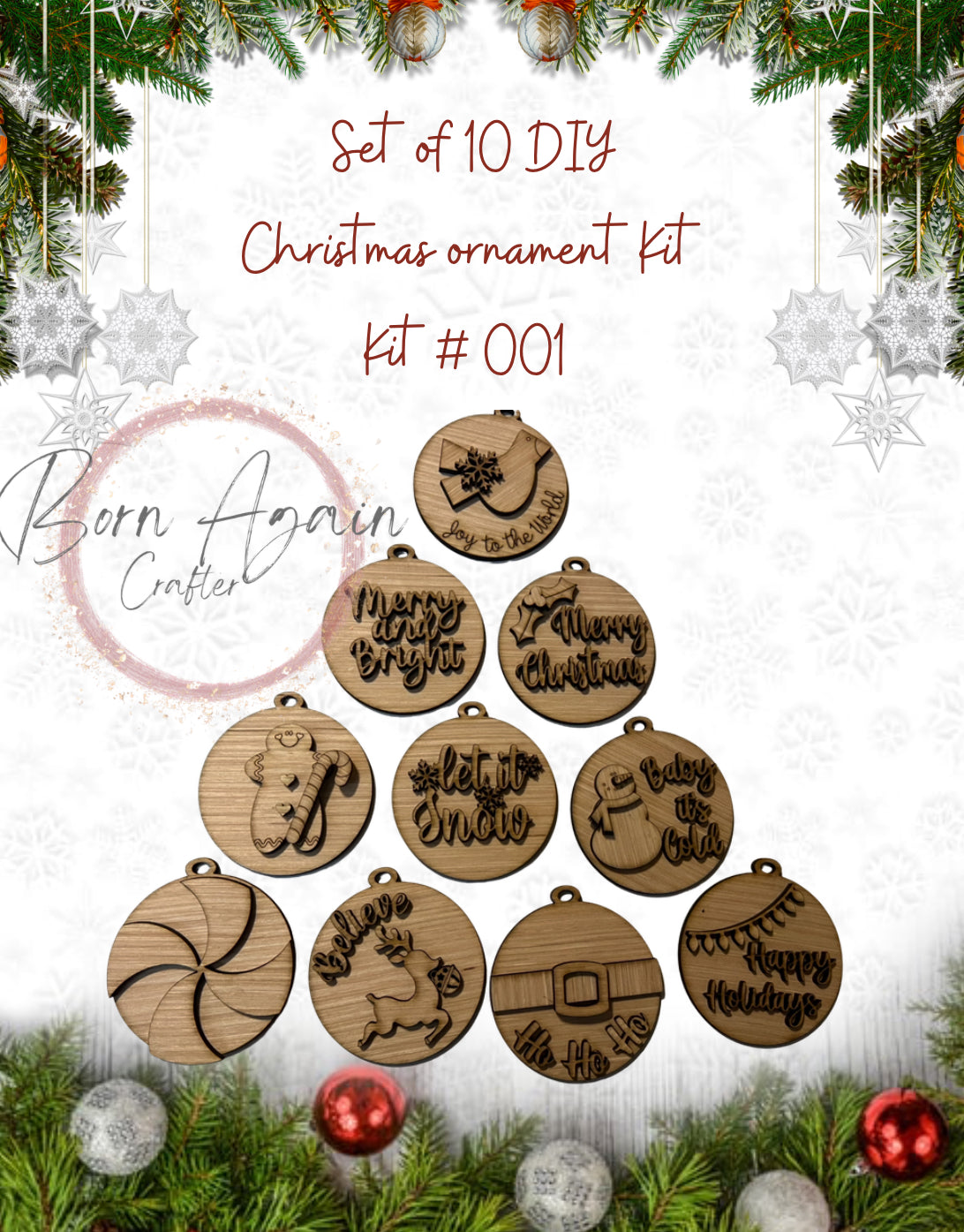 Set of 10 round DIY Christmas Ornaments Kit# 001