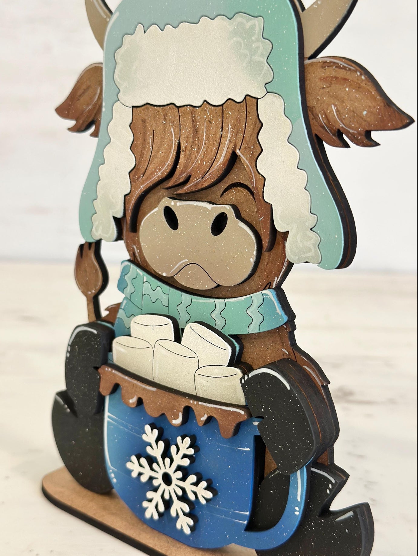 Winter Highland cow with Hot chocolate mug paint Kit
