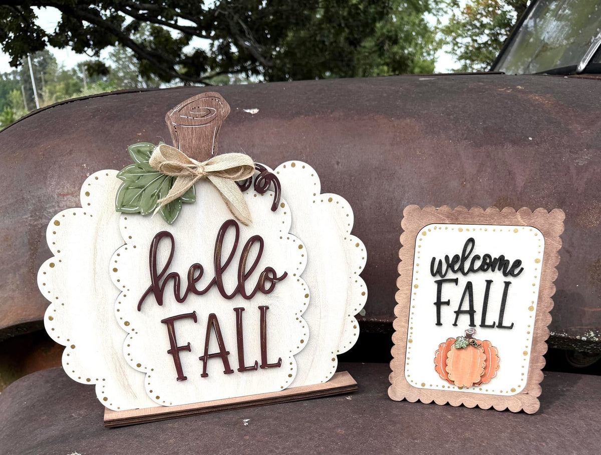 DIY Hello Fall Pumpkin Shelf sitter