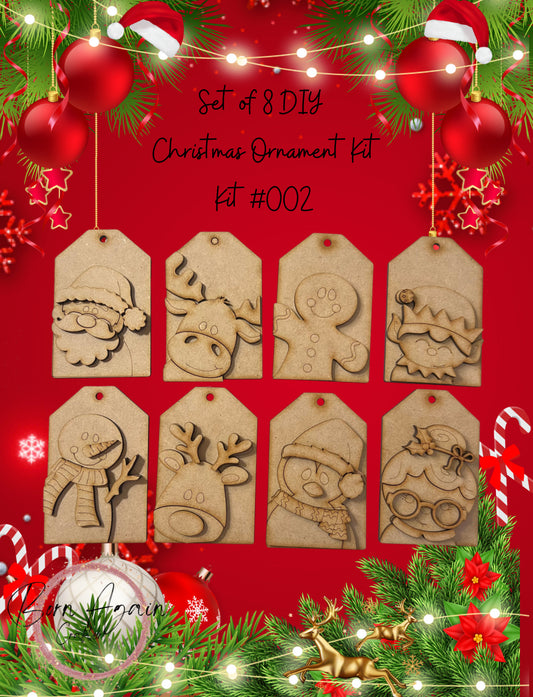 Set of 8 DIY Christmas Ornament tags Kit #002